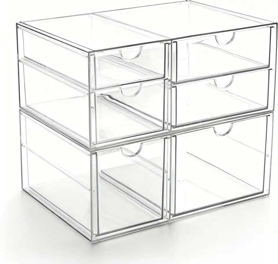 Prsildan Acrylic Makeup Organizer Clear Storage Drawer with 6 Small Drawers