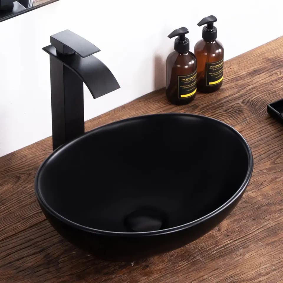 Bathroom Vessel Sink 16"x13" Matte Black Oval Vanity Sinks Egg Shape