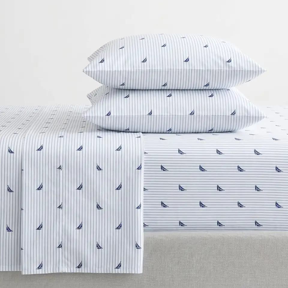 Nautica - Queen Cotton Percale Sheet Set with Matching Pillowcases