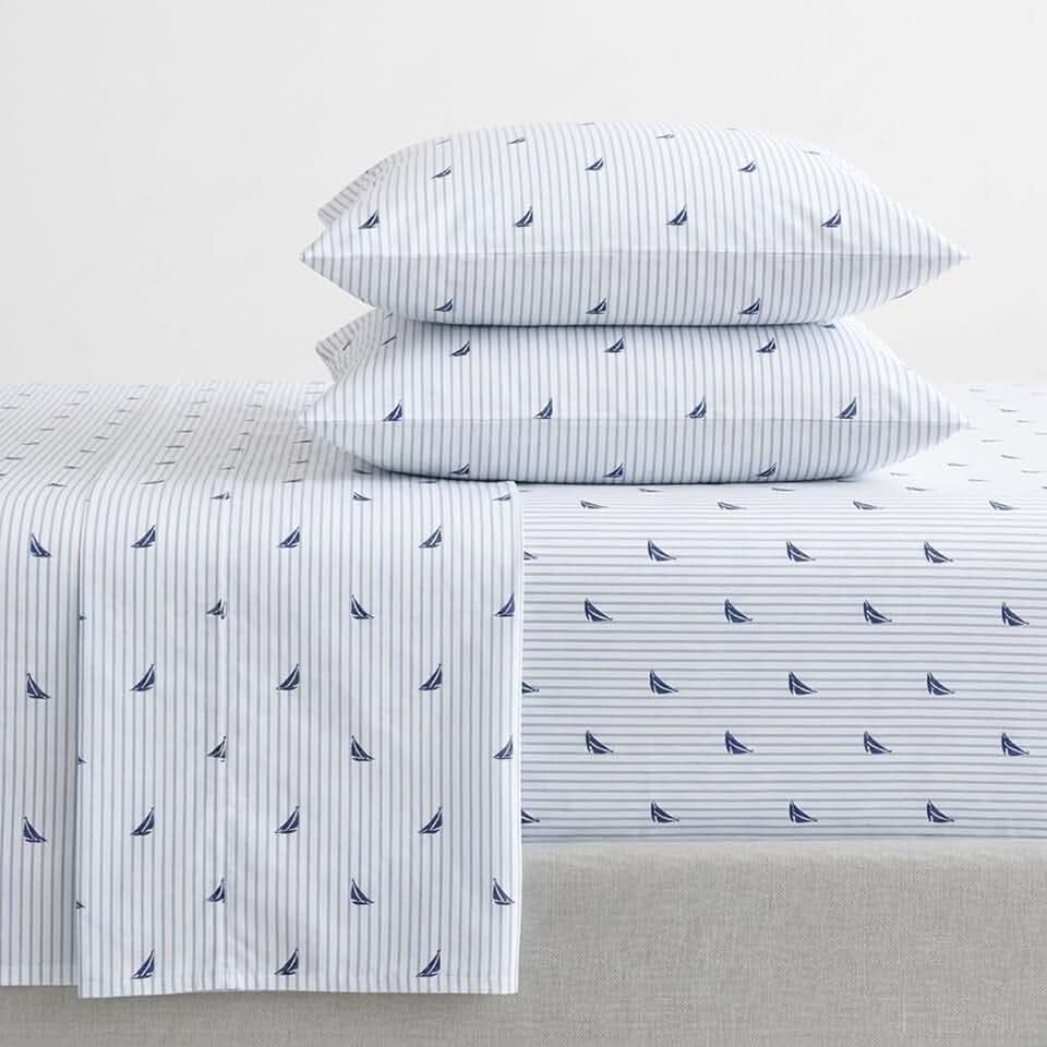 Nautica - Twin Cotton Percale Sheet Set with Matching Pillowcase