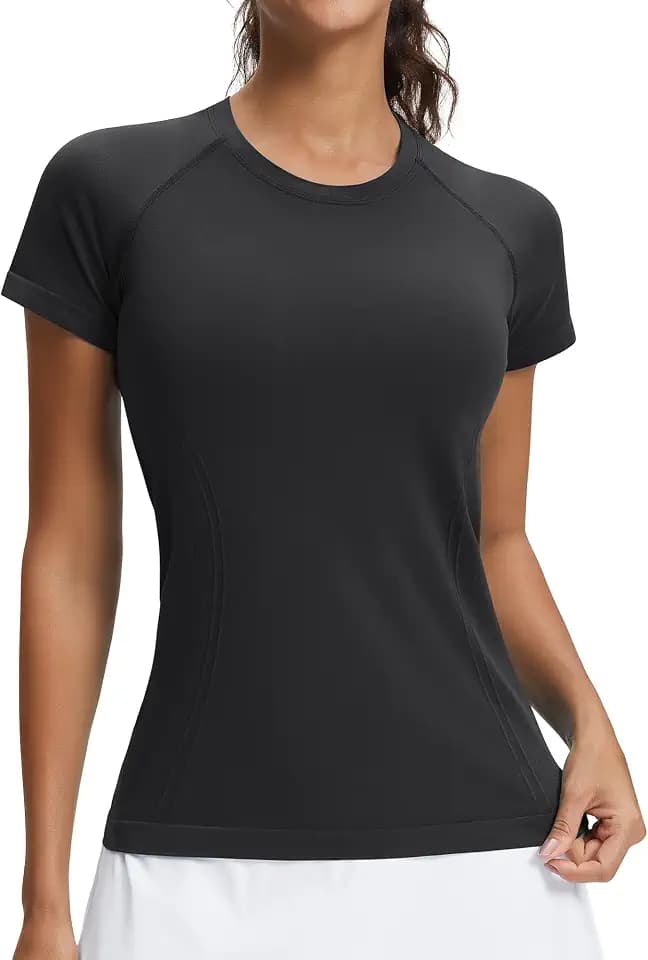 Stelle Womens Workout Tops Short Sleeve Seamless Moisture Wicking Yoga Tees