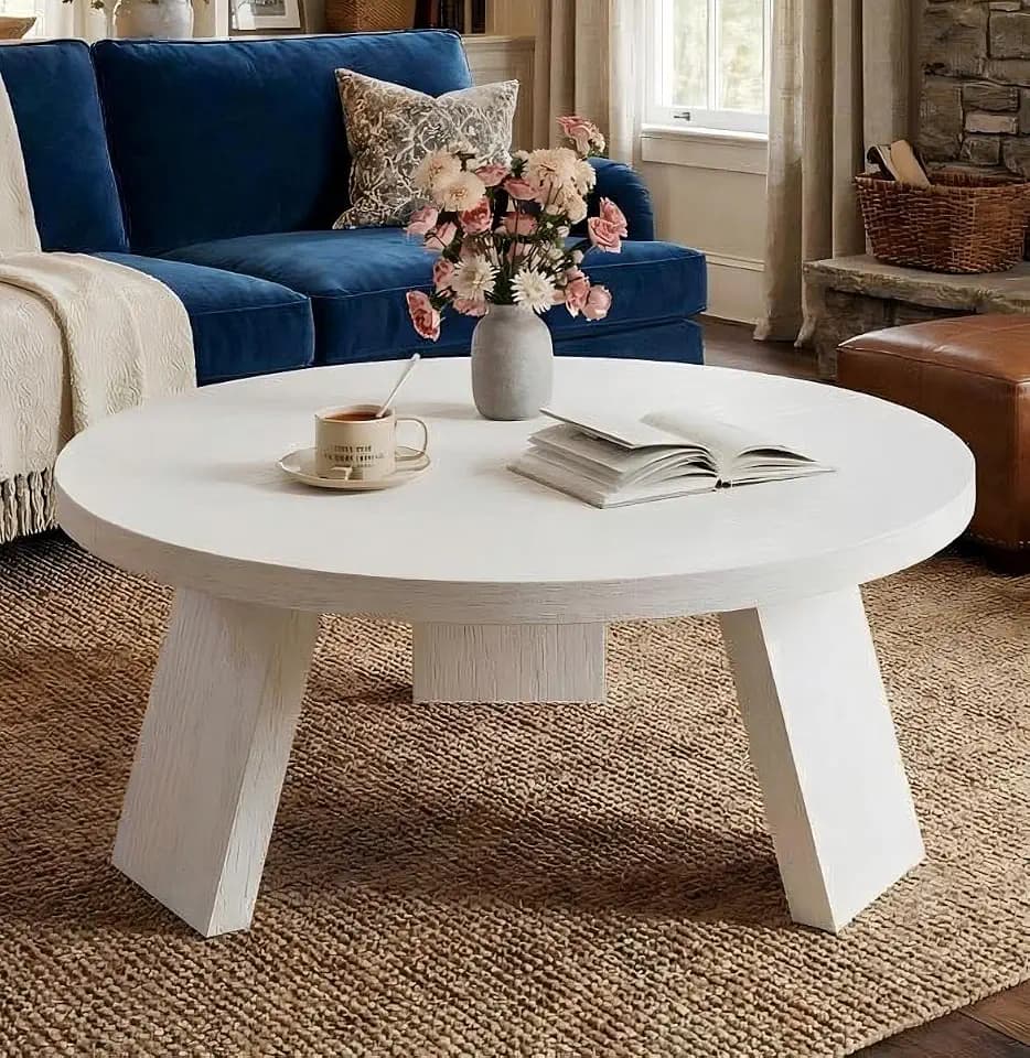 IDEALHOUSE 33.5" Round Coffee Table for Living Room, White