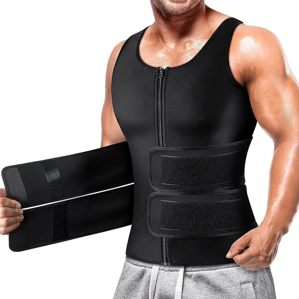 Cimkiz Men's Waist Trainer Sauna Suit Shirt, Gym & Exercise Compression Vest, Sweat-Boosting Workout Top