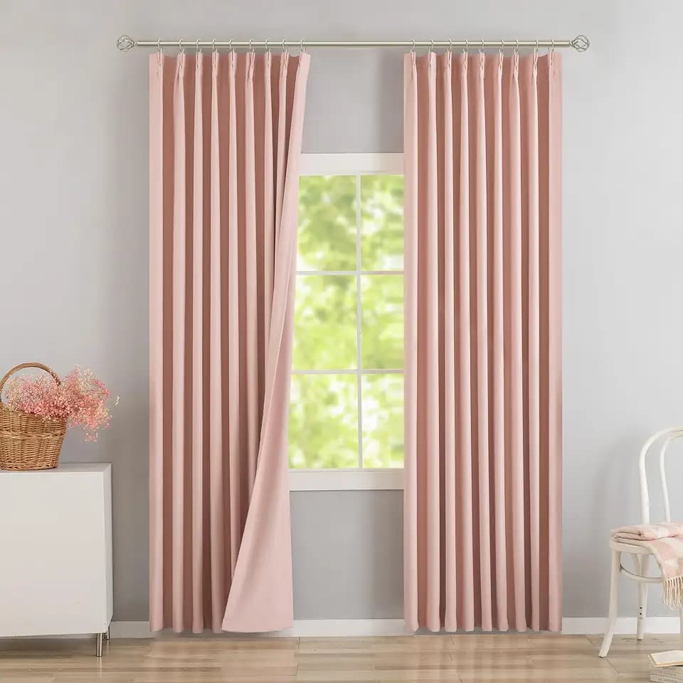 DONREN Baby Pink 60 inch Wide Pinch Pleated Blackout Curtains with Hooks - 102 inch Length Room Darkening Thermal Insulated Window Curtain Panels for Patio Sliding Glass Door,Pack of 2