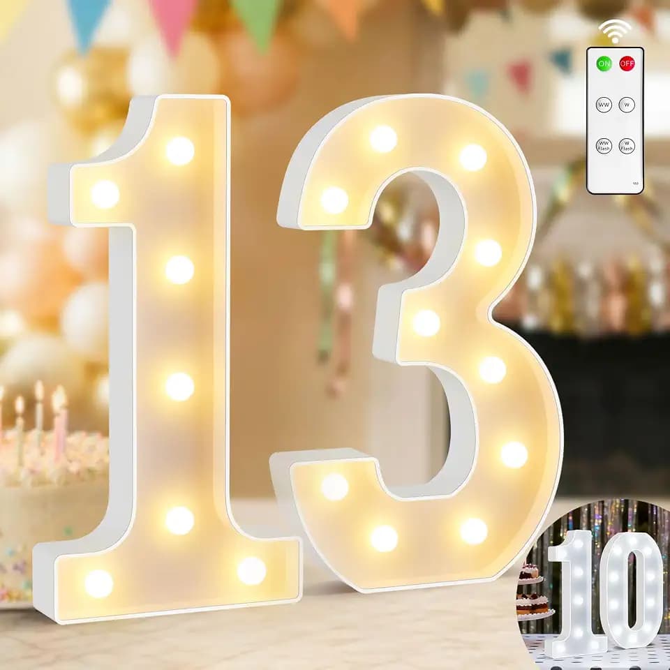 13th Birthday Decoration for Girls Boys,12.6 Inch Light Up Numbers 13