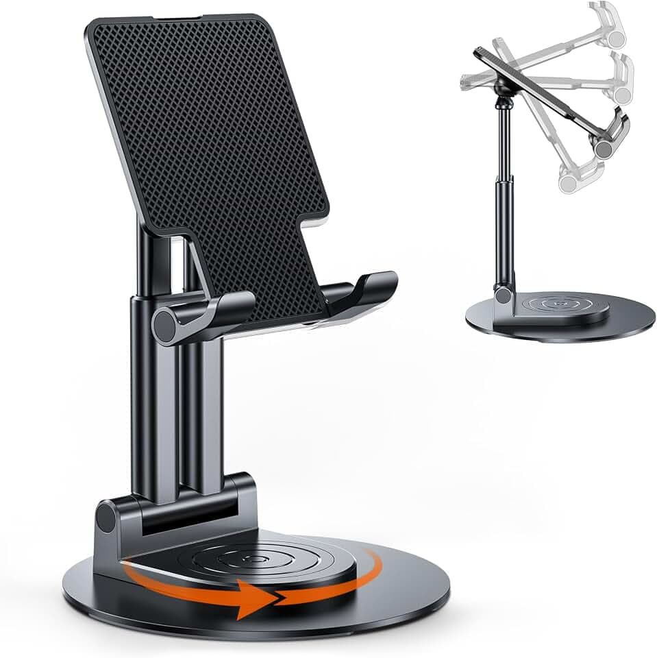 BHHB Handyhalterung Verstellbare handyhalter Schreibtisch handyständer mit 360 Grad Drehbarem Fuß, Phone Holder für Smartphones, iPhone, iPad mini, Kindle und mehr (Schwarz)