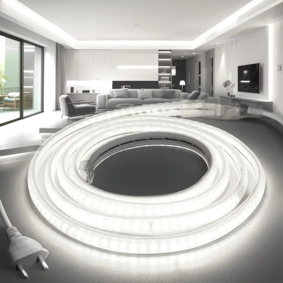 BRIMETI LED Streifen 20M 230V Neon Strip IP65 Wasserdicht Aussenbereich Weiß 6000K 145LEDS/M mit Netzteil und Stecker, Flexibel DIY LED Band Lichtband für Außen und Innen Wohnzimmer Küche Deko