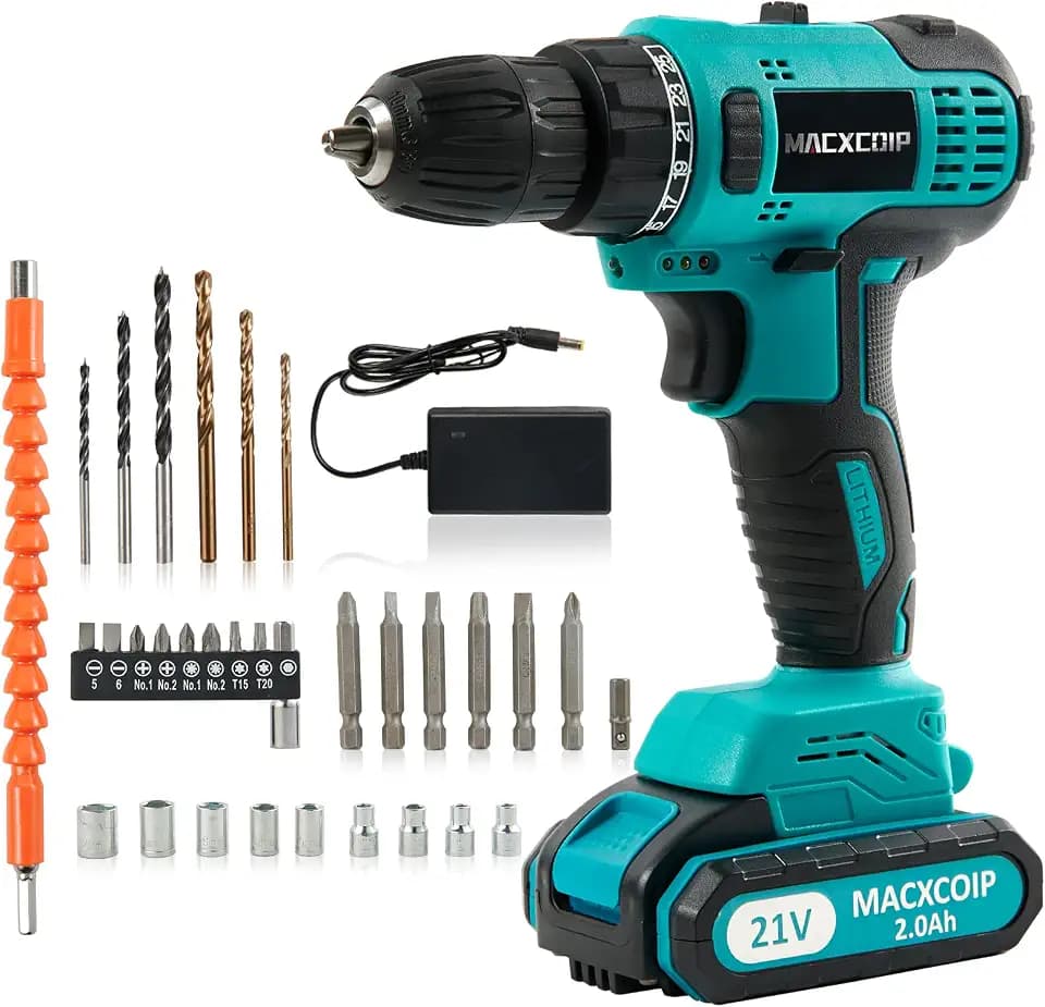 Brushless Cordless Drill, 21V Electric Power Drill Driver with 3/8" Keyless Chuck, 300 In-lb Torque, 2 Variable Speeds, 25+1 Adjustable Clutch, 33pcs Accessories with Battery & Charger