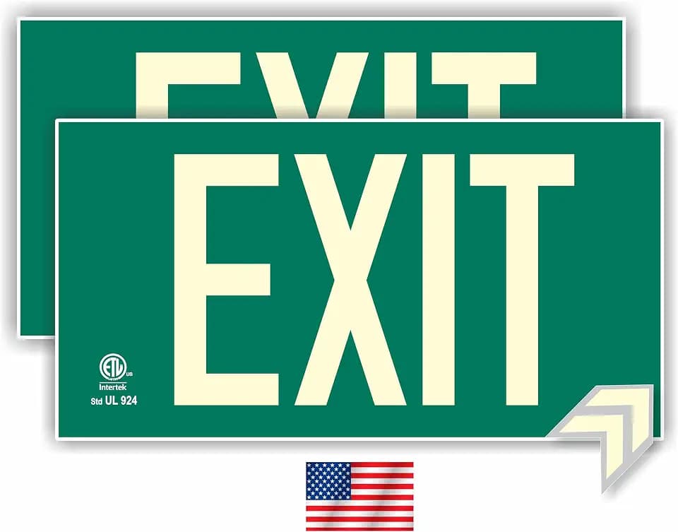 UL 924 Photoluminescent Exit Sign, Green, Pack of 2