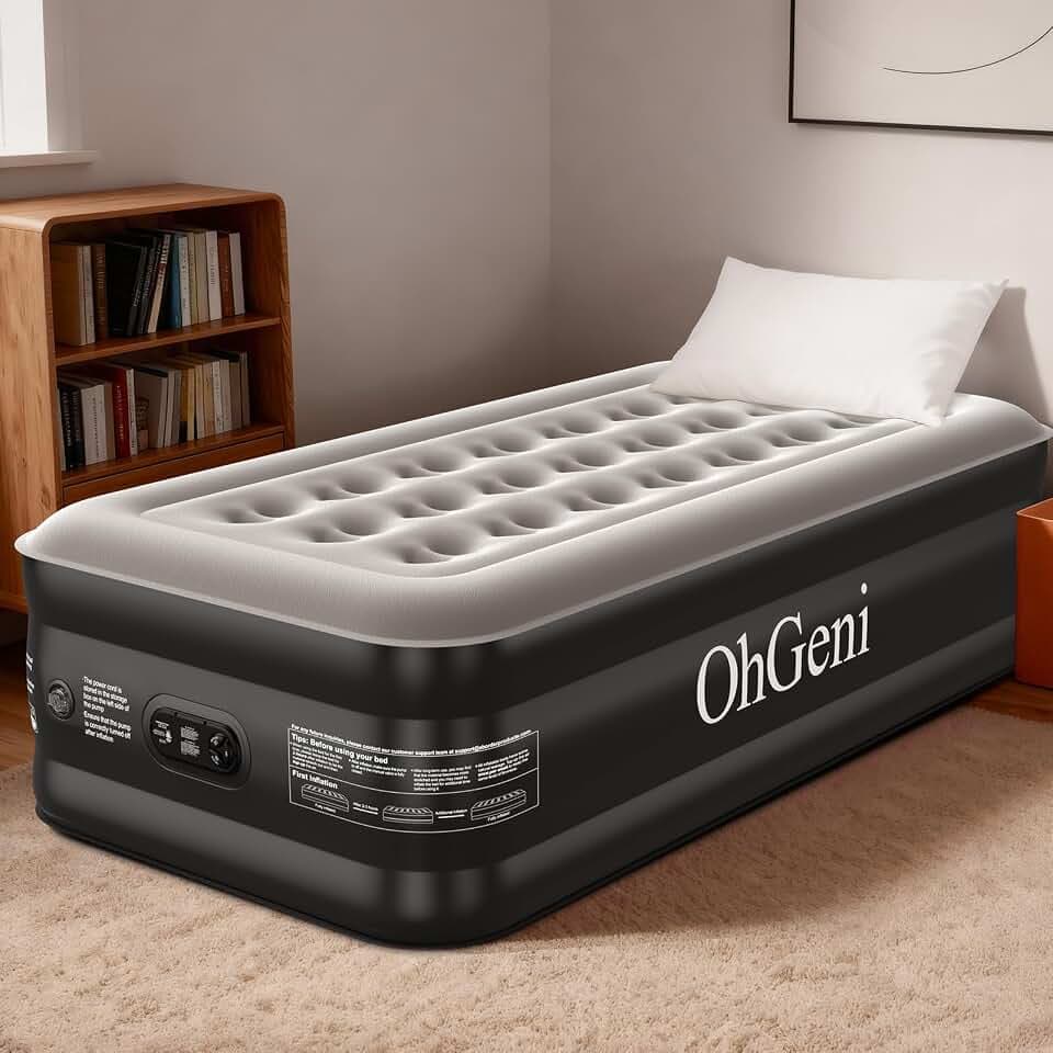 OhGeni 20" Raised Twin Air Mattress with Built in Pump, Blow Up Bed, 500lb