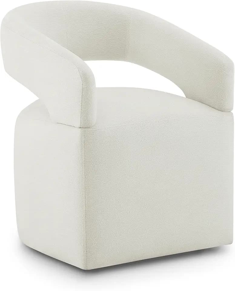KISLOT Upholstered Dining Chairs Set of 1 with Casters, Ivory