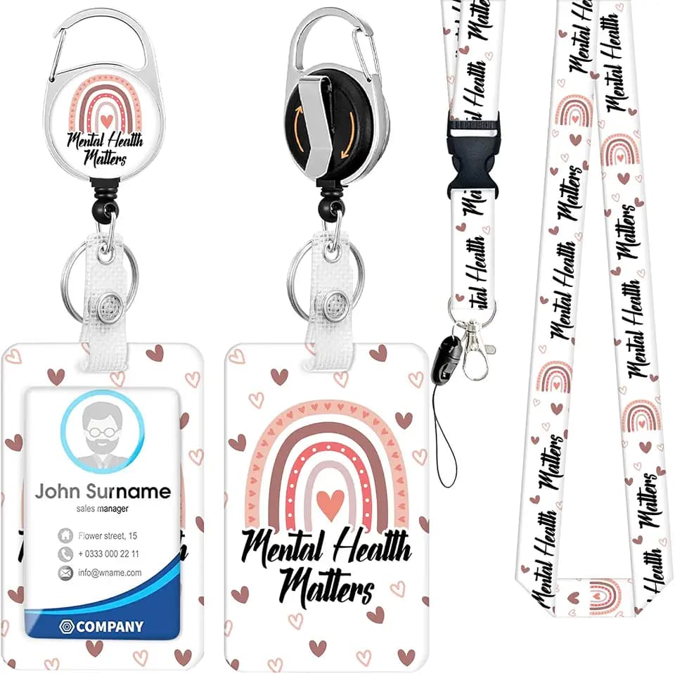 ID Badge Holder with Lanyard Mental Health Matters Lanyards for ID Badges Retractable Badge Reel with Swivel Belt Clip Breakaway Lanyard Name Card Tag Vertical ID Protector Badge Clip Teacher Nurse