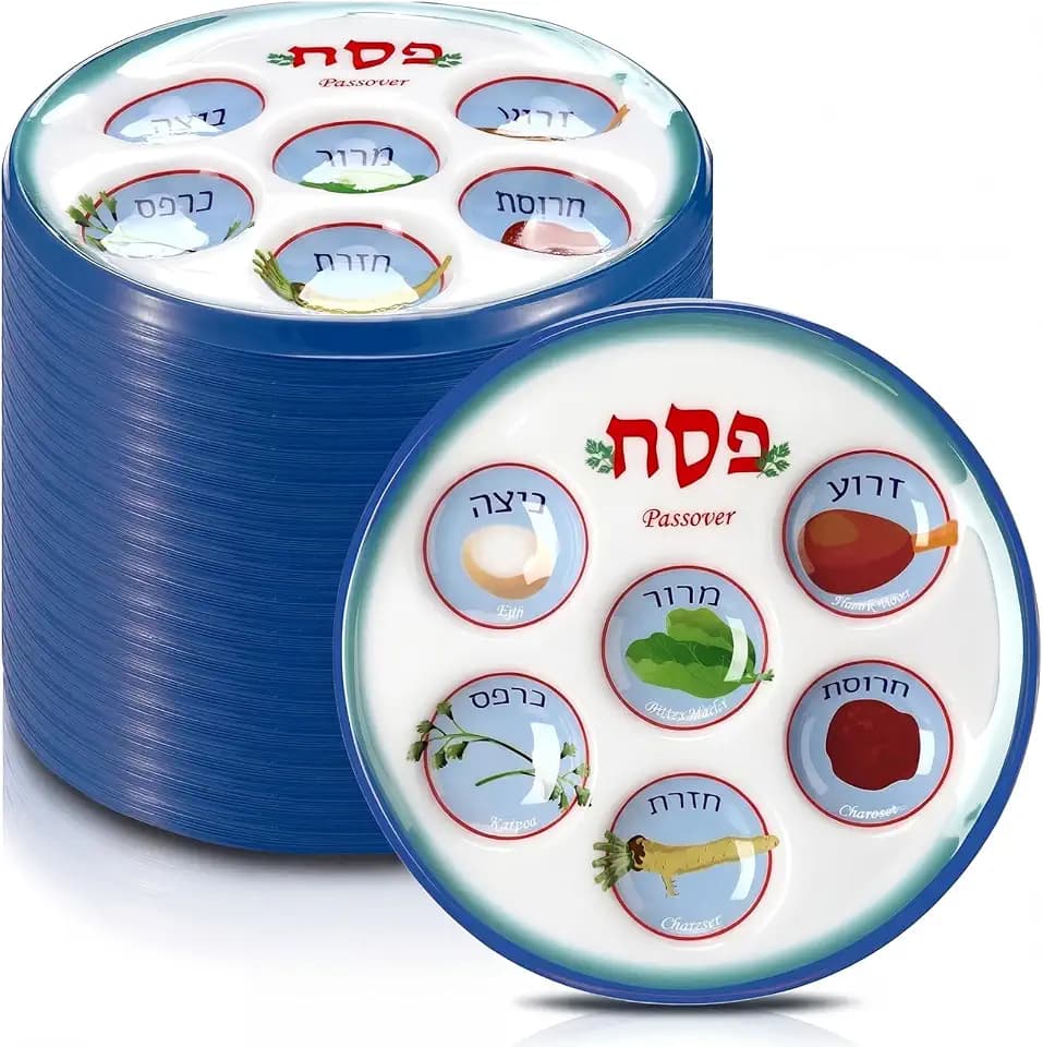Newtay 24 Pcs Passover Seder Plate Plastic 10" Disposable Plates Passover Decorations for Kids Adults Communal Seders Foods Pesach Kitchen Accessories Table Decorations(Fashion)