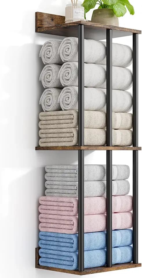 Towel Racks for Bathroom Wall Mounted with Wooden Storage Shelf