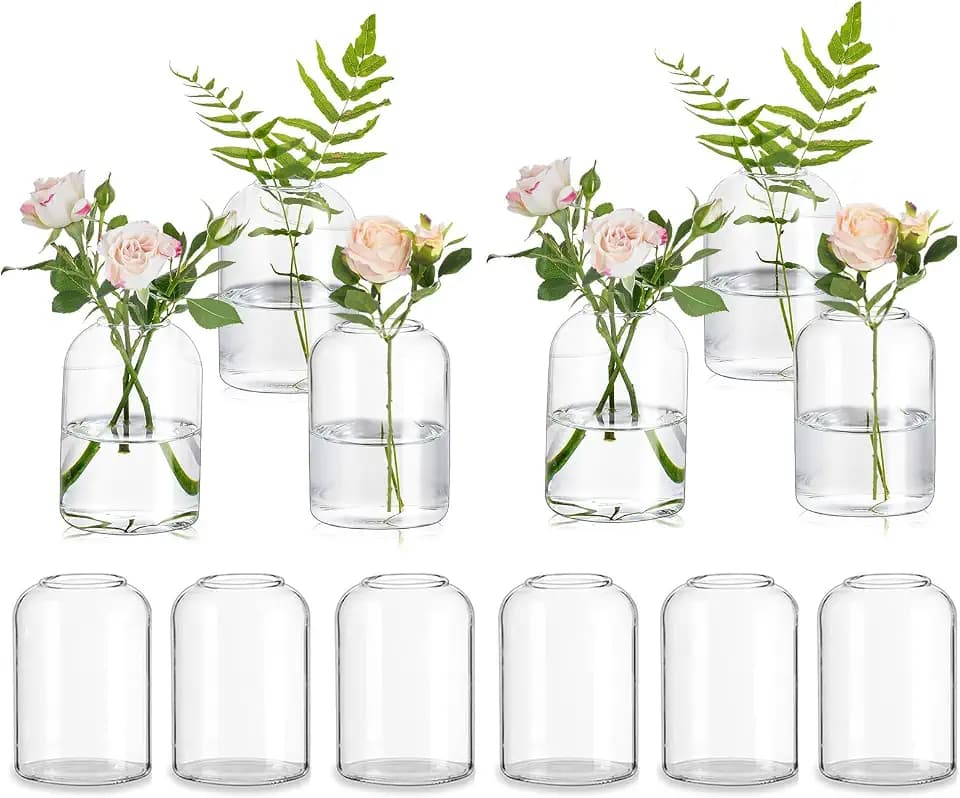 Glasseam Glass Bud Vases for Single Stem Flower, Small Clear Vase Set of 12