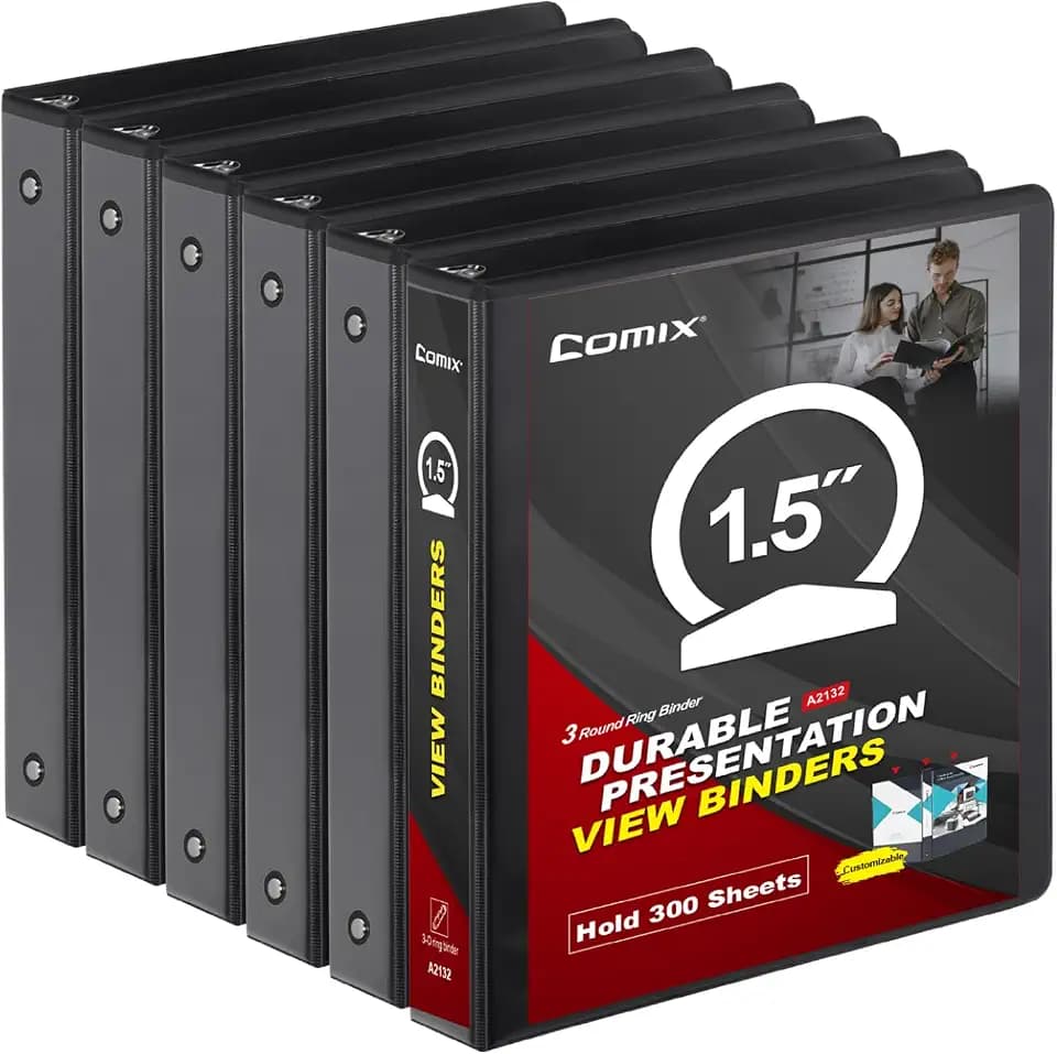 COMIX Sturdy 3 Ring Binder 1.5 Inch with Clear View Cover