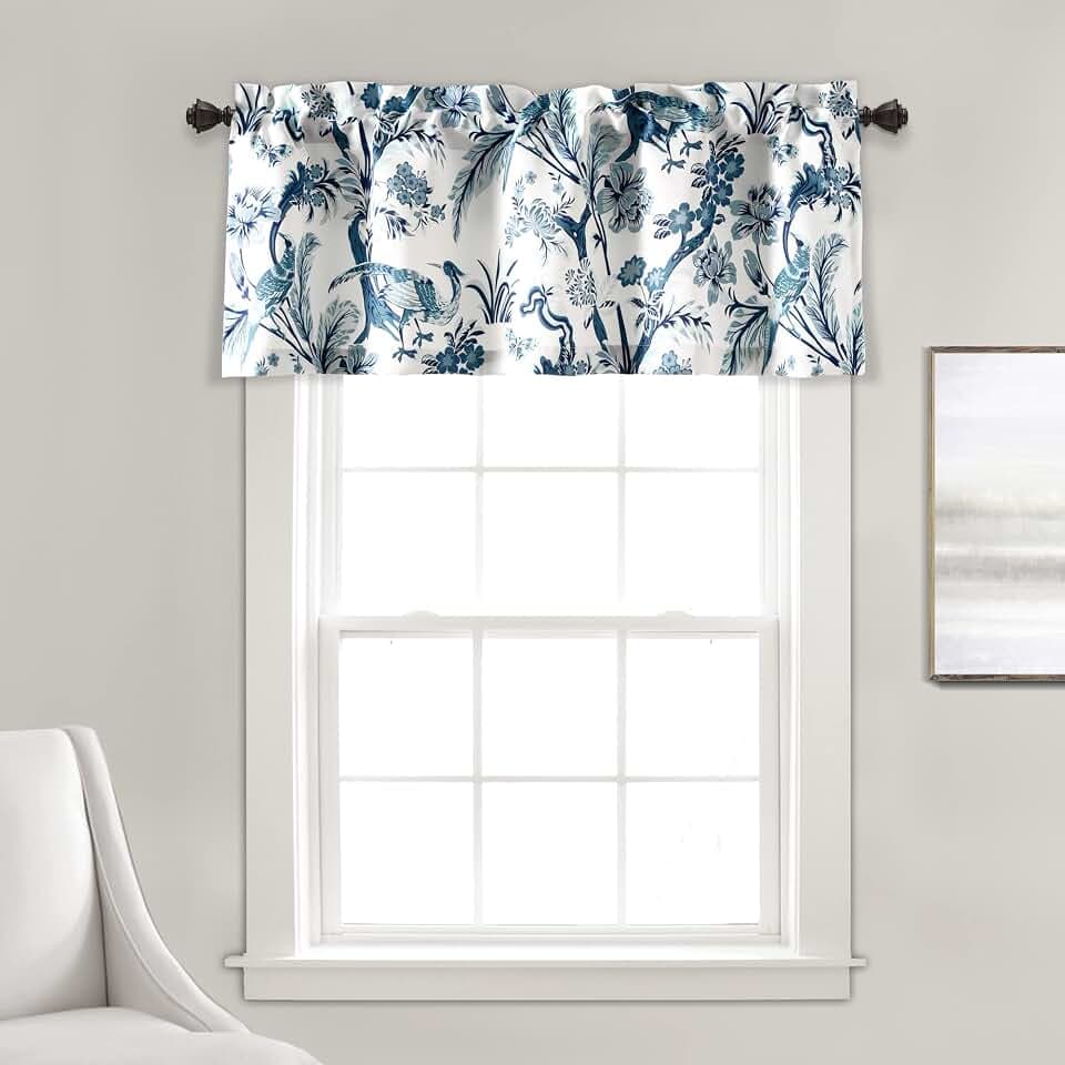 Lush Decor Dolores Light Filtering Valance Curtains Single, 52" W x 18" L Blue - Valances for Windows - Vintage Valance Floral - Coquette Décor