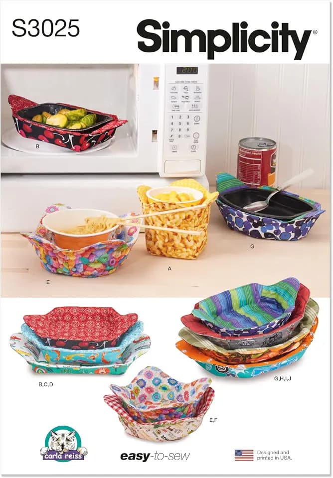 Simplicity S3025 Microwavable Bowl Cozies Sewing Pattern, Insulated Bowl Covers, One Size