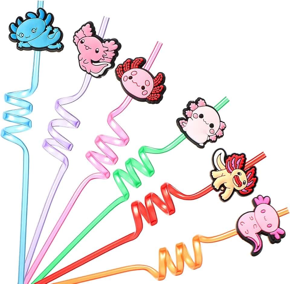Bokon 24 Pack Axolotl Straws Twisty Drinking Straws for Party, 6 Styles