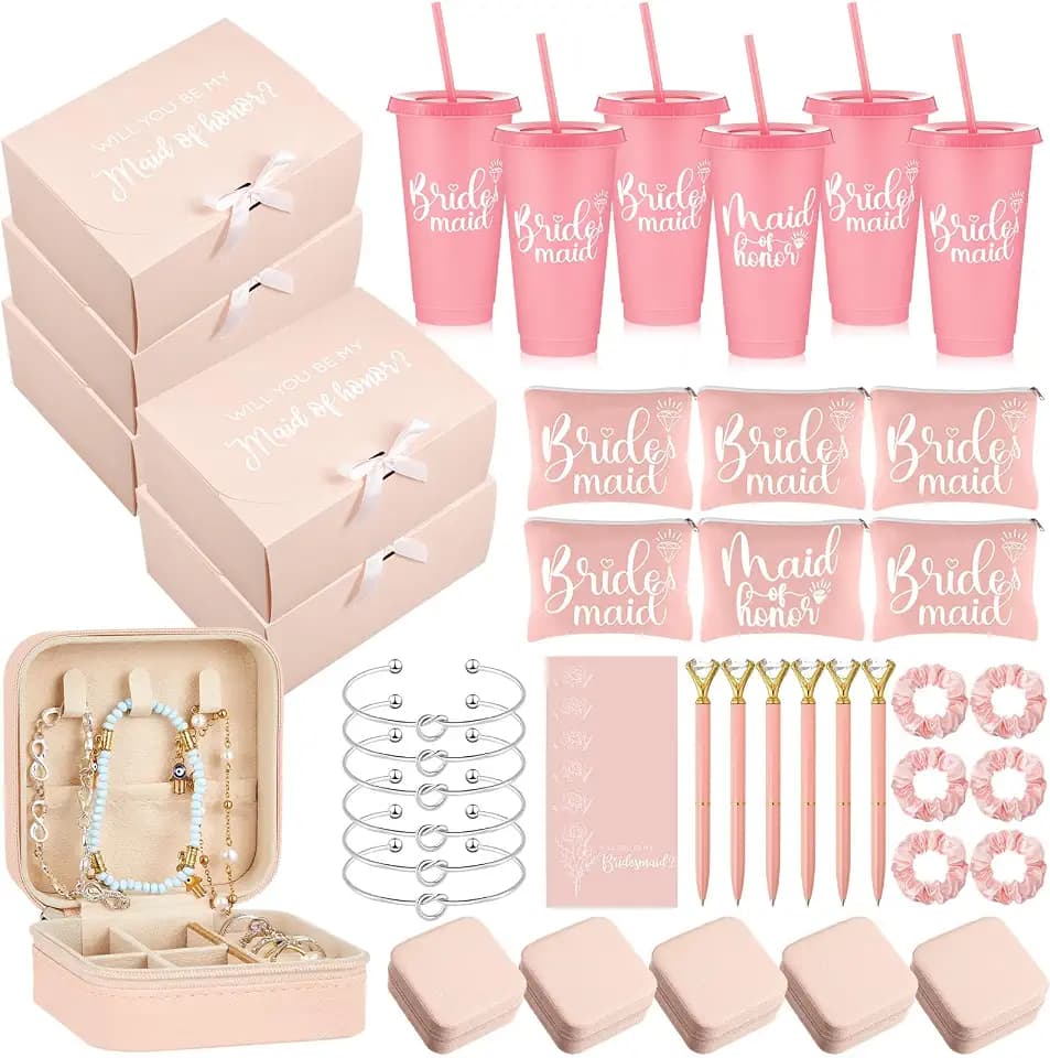 48 Pcs Bridesmaid Proposal Gifts Set, Maid of Honor Gifts, Pink