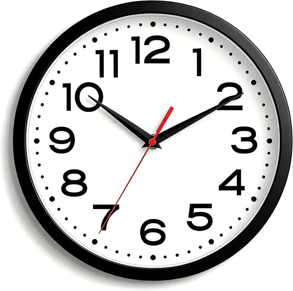 Roymnie 12 Inch Wall Clock, Battery Operated Silent Non Ticking Black