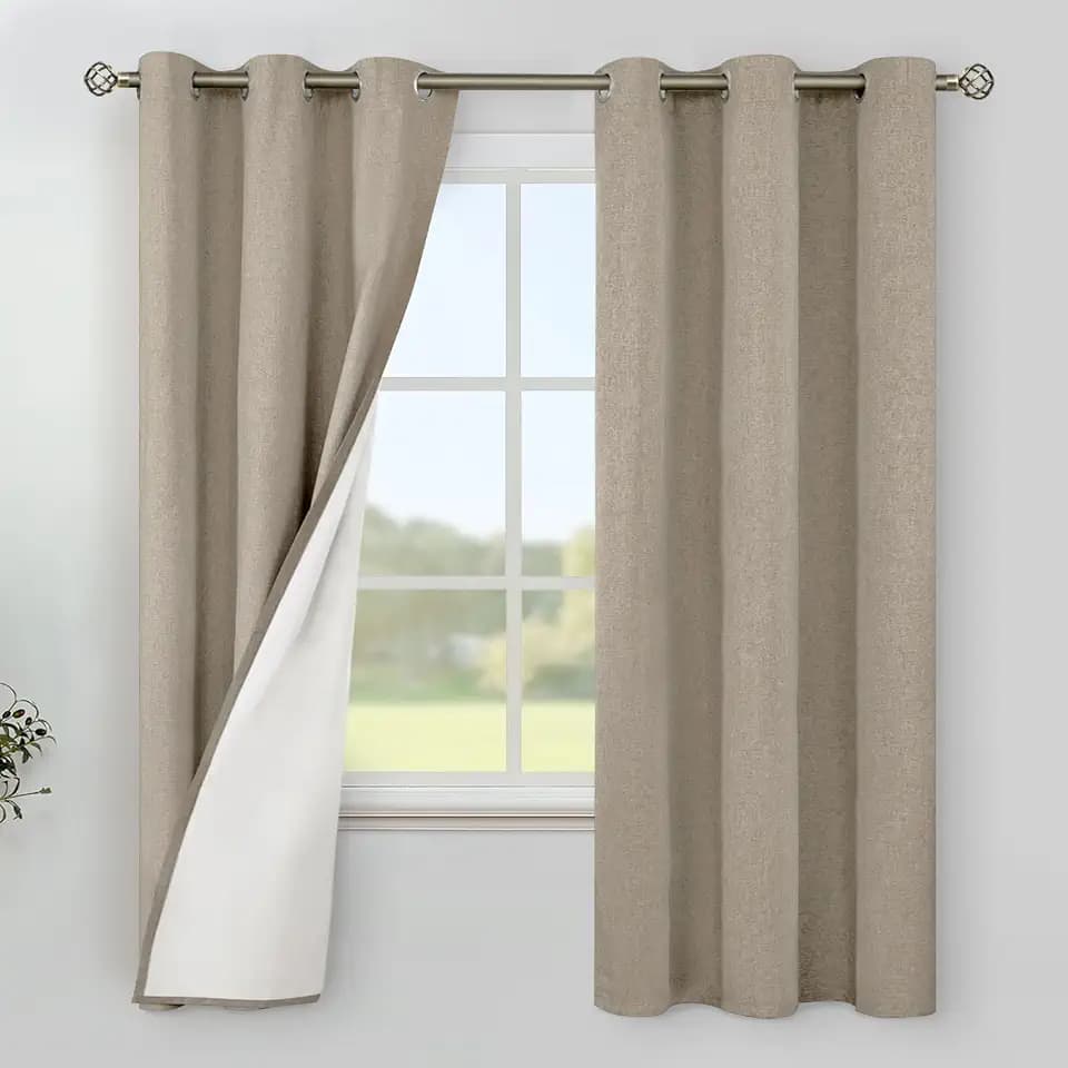 YoungsTex Taupe Tan Linen Blackout Curtains for Bedroom 42 X 63 Inch