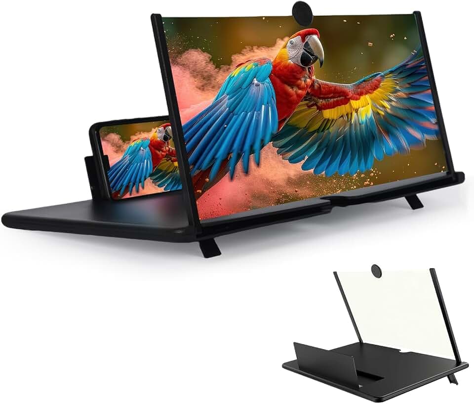 Handy Bildschirmlupe, Faltbarer 3D HD Handy Vergrößerungs Bildschirm auf Alle Smartphones, Tragbarer Bildschirmvergrößerer mit Ständer für Movies, Videos, Gaming, Schwarz (18 Zoll)