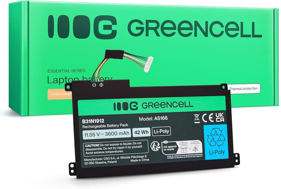 Green Cell Laptop-Akku 11,55V 3600mAh 42Wh Li-Poly für ASUS VivoBook 14, 15, E410MA, L410MA, E410KA, E510MA, F414MA, L510MA, E510KA, E510MA – Lange Laufzeit, Hohe Lebensdauer, Präzise Passform