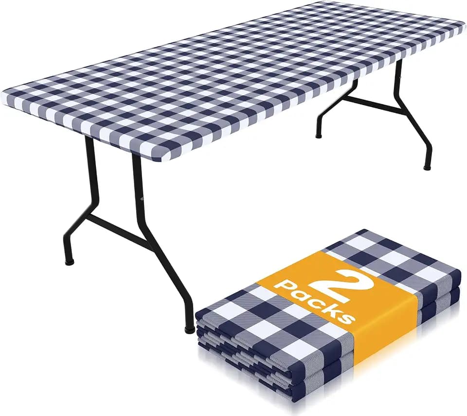 Smiry 4 Foot Picnic Table Cloth 2 Pack, Elastic Fitted Polyester Tablecloth