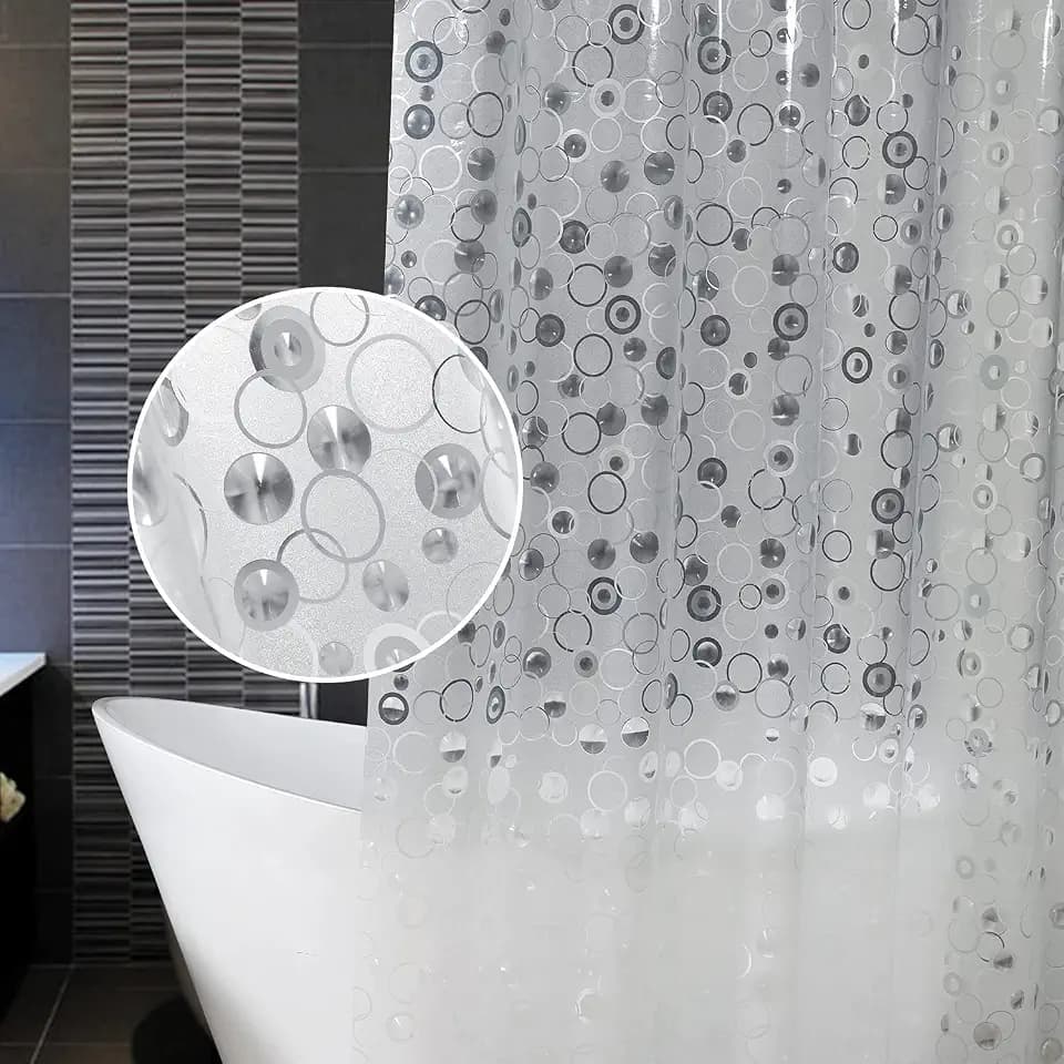 AooHome Plastic Small Shower Curtain Liner - EVA 3D Circle Pattern Design Bathroom Shower Curtain with Hooks, Bottom Magnets, 10G Heavy Duty, Water Repellent, Semi Transparent, 36x72 Inch