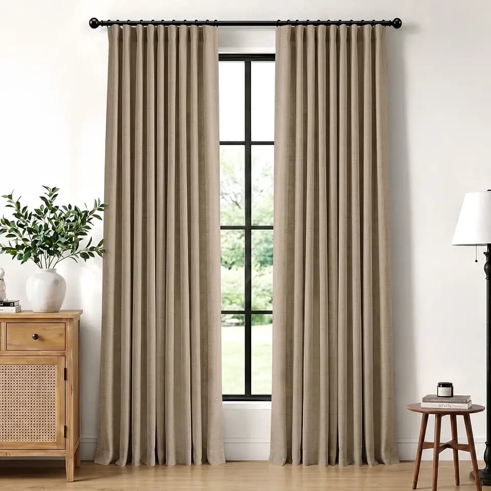100% Blackout Shield Linen Textured Total Blackout Curtains 84 Inches Long