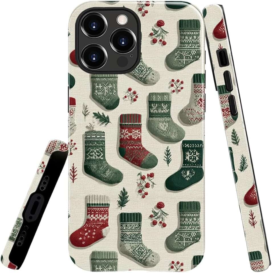 Compatible with iPhone 13 Pro Case,Glossy Case All-Round Protection Shockproof Anti-Scratches TPU Cover,Cases for Man Woman-Christmas Socks Red Green