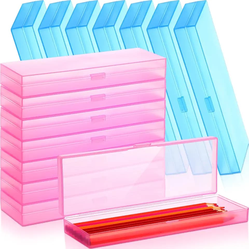 Yexiya 30 Pack Pencil Box Plastic Pencil Case Bulk 7.2 x 2.4 x 0.9 Inches Pink Blue Pen Storage with Hinged Lid Stackable for Pens Crayons School Office Supplies Organization
