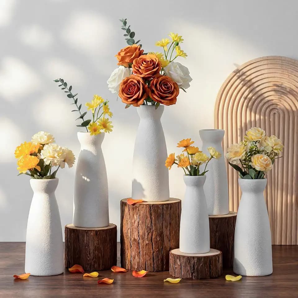 LemonRoad 12 Pack 8.9 Inch White Flower Bud Vases Bulk Floral Vase for Centerpieces Modern Home Decoration Unbreakable for Dry Flowers, Pampas Garss Home Wedding Party Table Decor