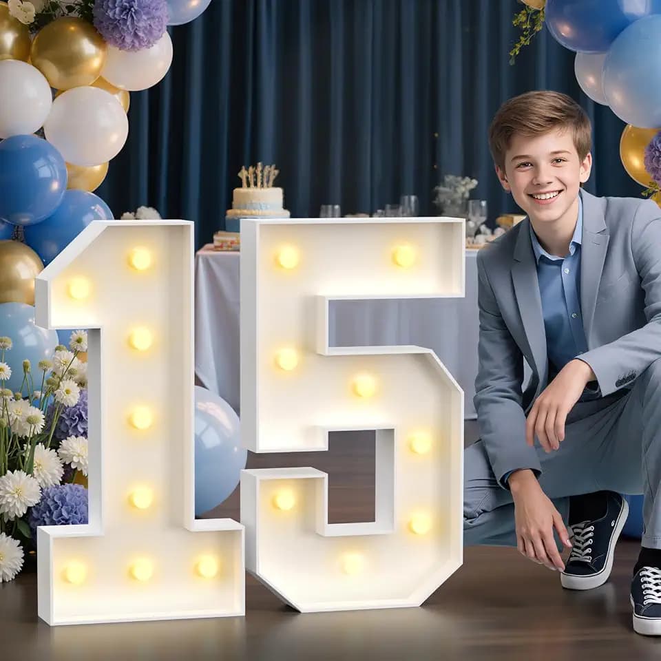 Large Marquee Numbers 15th-Birthday Decorations: 2.3FT Light-up Number Sign 15 Birthday Decor for Boys and Girls Quinceanera Sweet Fifteen Year Old Party Decor Anniversary Fiesta Warm Lights