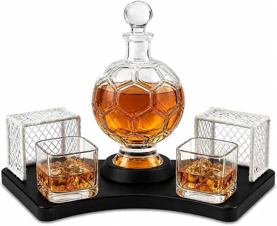 Soccer Whiskey Decanter Set with 2 Glasses & Goal Holder, Football-Shaped 25.9 oz Liquor Decanter Gift for Men, World Cup Fans, Coaches, Party Decorations, Bourbon Scotch Rum Barware, Home Bar Display