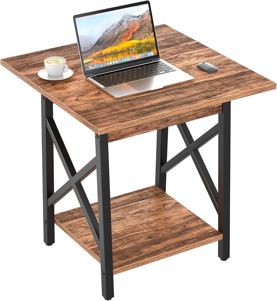 GreenForest 24 Inch Square End Table, X-Frame with Large 2-Tier Storage