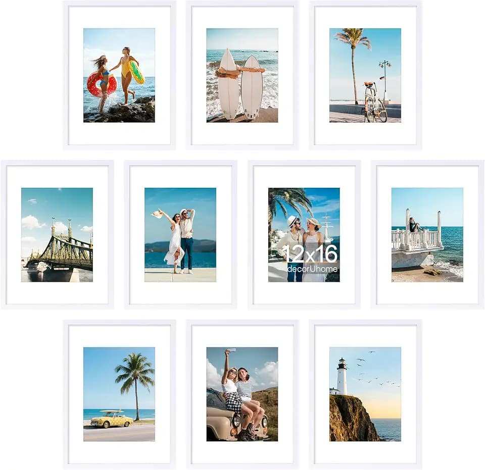 decorUhome 10 Pack 12x16 Picture Frame Collage Wall Decor with 8.5x11 Mat