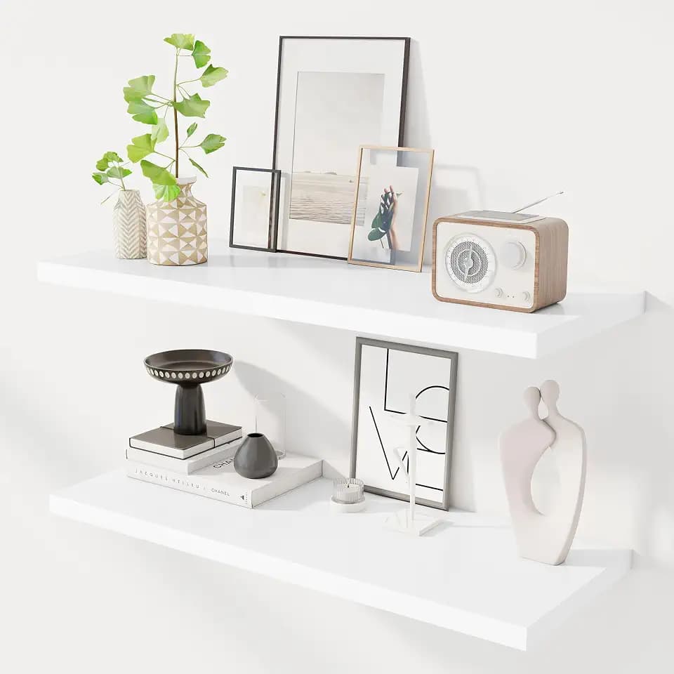 Dreamland 36" Floating Shelves for Wall, 12" Deep Slim White Floating Shelves, Wall-Mounted Shelves for Bedroom, Living Room, Kitchen, Bathroom - Set of 2