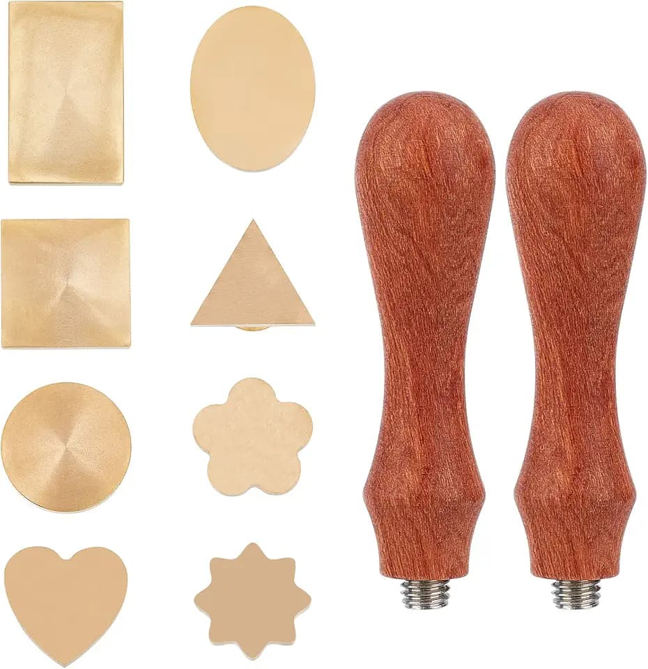 CRASPIRE 8 Shapes Blank Wax Seal Stamp Head Blank Sealing Wax Stamp Set 8pcs Brass Stamp Heads Only Without Engraving and 2pcs Wooden Handles for Wedding Invitations Envelopes Gift Card Packing