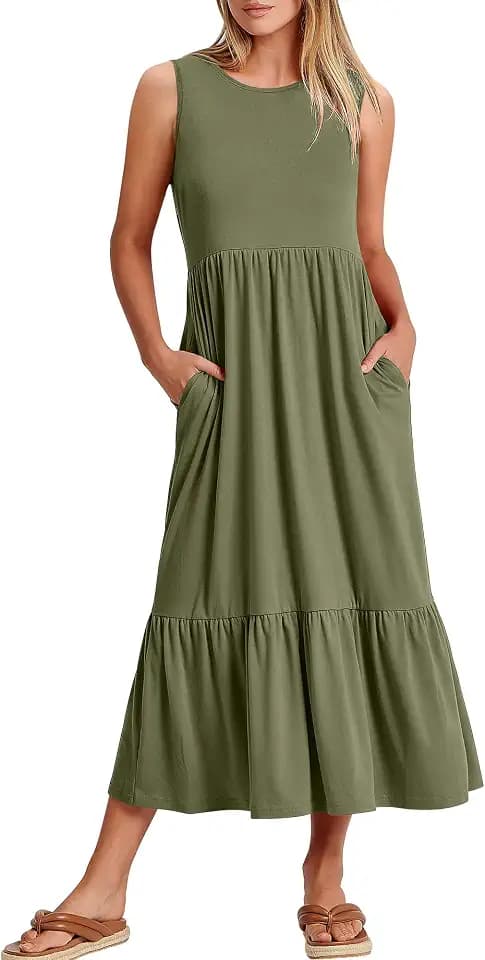 ANRABESS Women Summer Sleeveless Maxi Dresses Casual Flowy Tiered Sundress