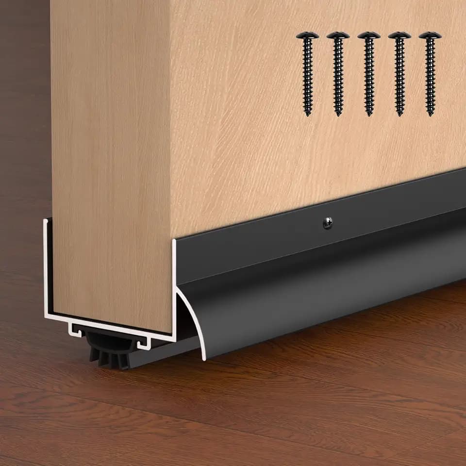 1-3/4" x 36" U Shaped Door Bottom Sweep with Drip Cap, Aluminum Weather Stripping Seal, Metal Screw-on Under Door Seal for Exterior Doors (Black, 1 Pack)