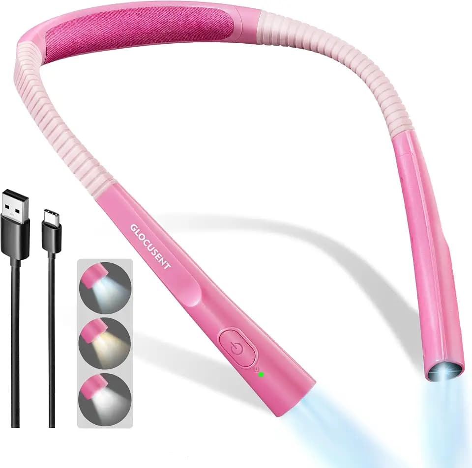 Glocusent Upgraded LED Neck Reading Light, Book Light for Reading in Bed