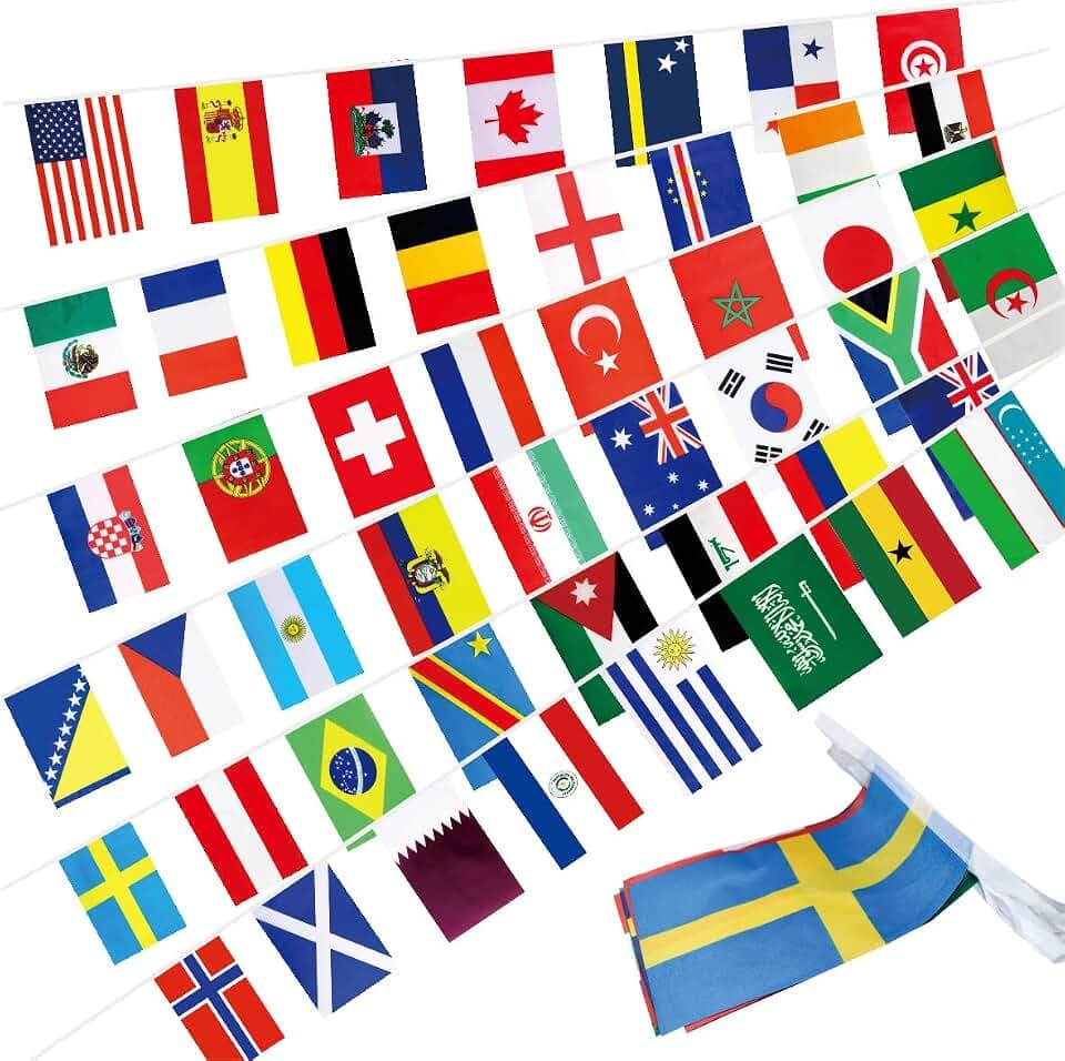 48 Countries Flags Banner Dercoations for 2026 World Cup, Small Mini Hanging String Garland Bunting, Football Events, Pub, Classroom, Home Party, Outdoor Sports 50 Feet
