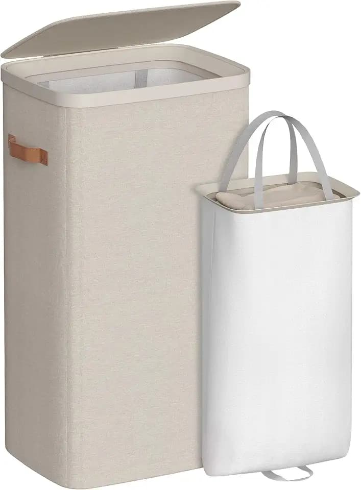 SONGMICS Laundry Basket, 100L Laundry Hamper with Lid, 1 Removable Bag