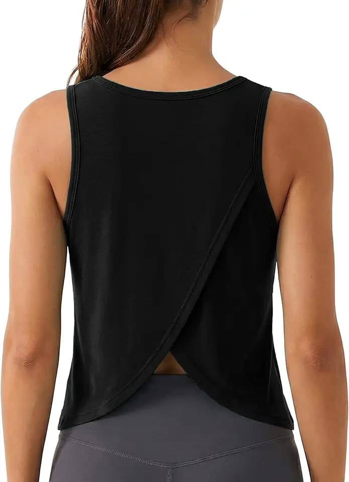 Quenteen Workout Tops for Women V Neck Cropped Open Back Sleeveless Tank Tops Gym Athletic Yoga Shirts