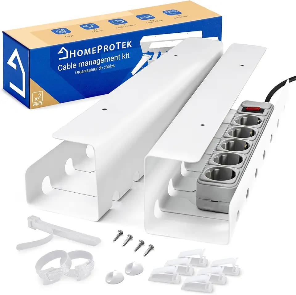 HomeProtek Kabelwanne Schreibtisch 43 cm, Weiß, Kabelmanagement, Fürs Büro