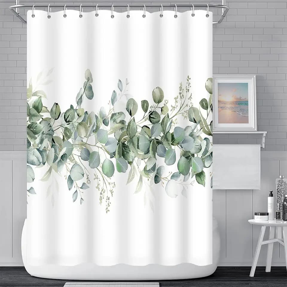 Watercolor Green Eucalyptus Leaf Botanical Shower Curtain 72x78 Inch