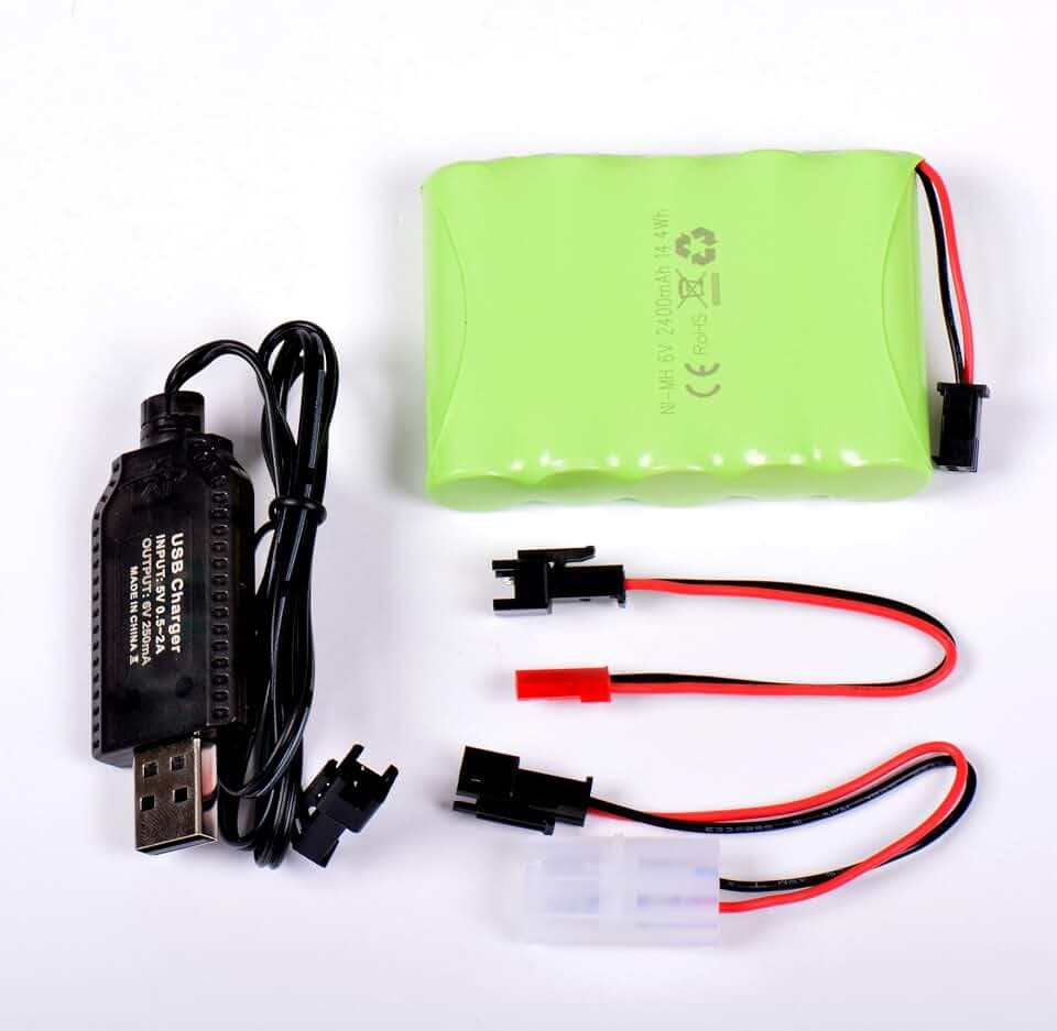 AFTERTECH Akku NI-MH 6 V 2400 mAh 73 x 52 x 15 mm mit USB-Ladekabel und Stecker SM 2P Ket JST E3E3