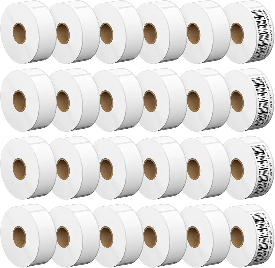 1-1/8 x 3-1/2 Inch Direct Thermal Labels, 24 Rolls, 8,400 Labels